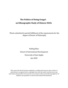The Politics of Doing Gongyi: an Ethnographic Study of Chinese Ngos