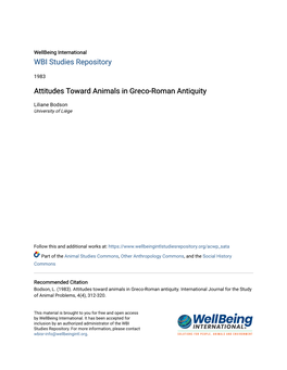 Attitudes Toward Animals in Greco-Roman Antiquity