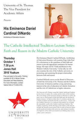 His Eminence Daniel Cardinal Dinardo the Catholic Intellectual Tradition Lecture Series