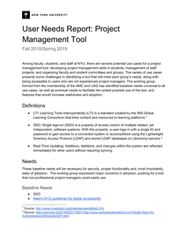 User Needs Report: Project Management Tool Fall 2018/Spring 2019