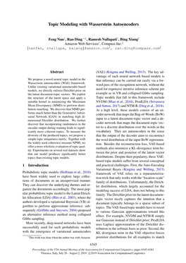 Topic Modeling with Wasserstein Autoencoders