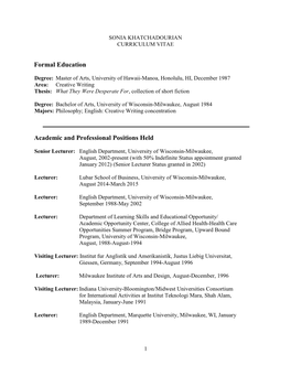 Formal Education Academic and Professional Positions Held