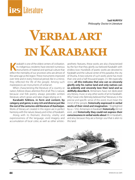 Verbal Art in Karabakh Arabakh Is One of the Oldest Centers of Civilization