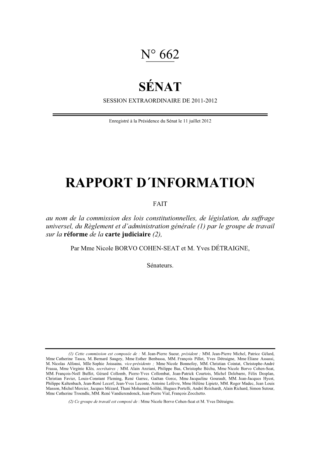 Rapport D'information Sur La Réforme De La Carte Judiciaire