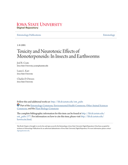 Toxicity and Neurotoxic Effects of Monoterpenoids: in Insects and Earthworms Joel R