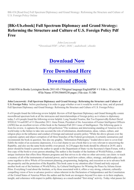 Full Spectrum Diplomacy and Grand Strategy: Reforming the Structure and Culture of U.S. Foreign Policy Online