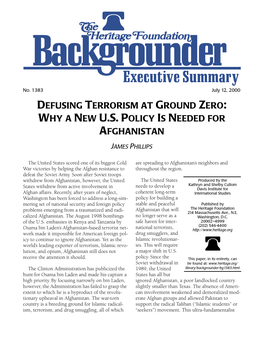 Defusing Terrorism at Ground Zero: Why a New U.S. Policy Is Needed for Afghanistan