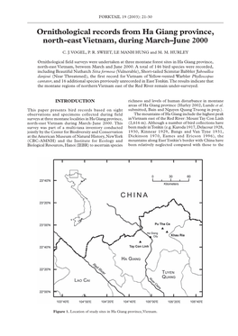 Ornithological Records from Ha Giang Province, North-East Vietnam, During March–June 2000