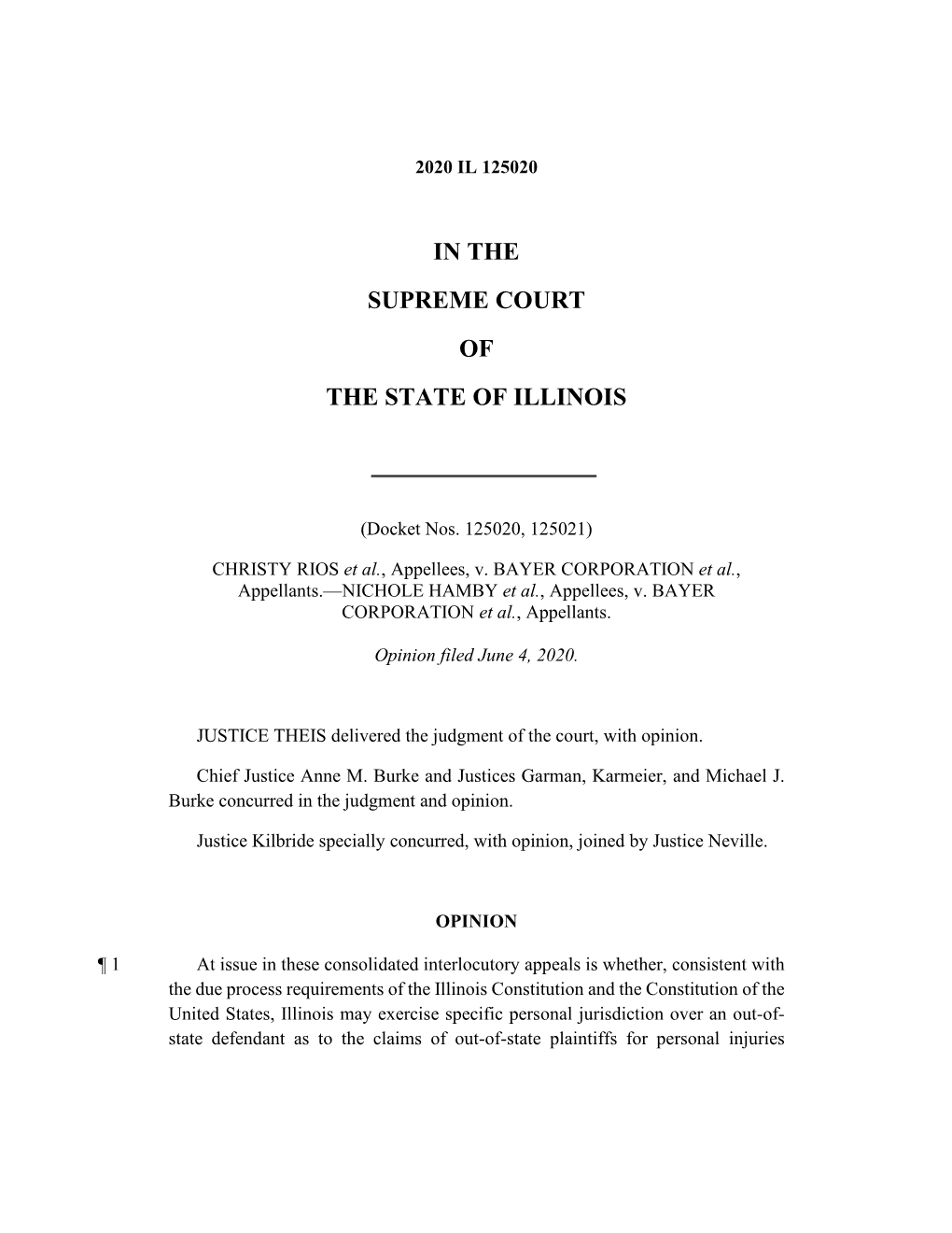 Rios V. Bayer Corp., 2020 IL 125020