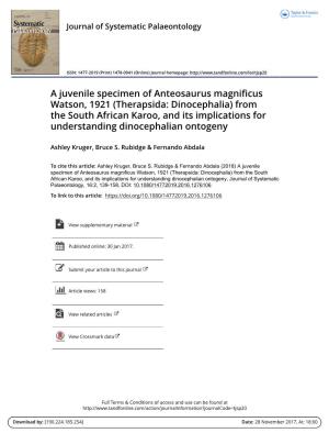 Therapsida: Dinocephalia) from the South African Karoo, and Its Implications for Understanding Dinocephalian Ontogeny