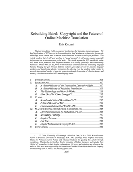 Rebuilding Babel: Copyright and the Future of Online Machine Translation
