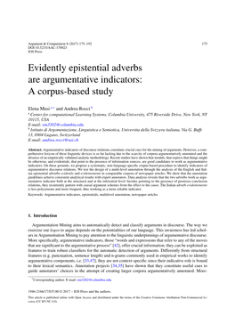 Evidently Epistential Adverbs Are Argumentative Indicators: a Corpus-Based Study