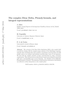The Complex Dirac Delta, Plemelj Formula, and Integral Representations