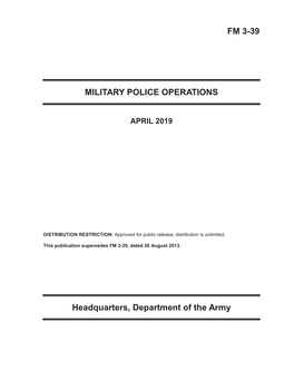 FM 3-39. Military Police Operations