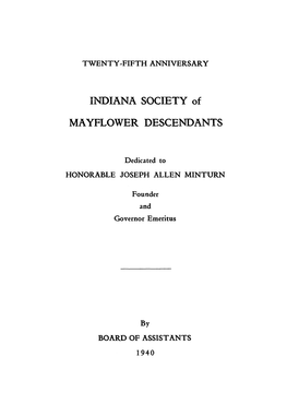 Indiana Society of Mayflower Descendants with an Inscription Directing That It Shall Remain Sealed Until the Year 2020