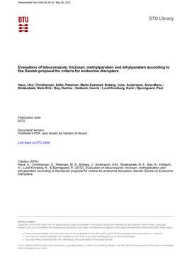 Evaluation of Tebuconazole, Triclosan, Methylparaben and Ethylparaben According to the Danish Proposal for Criteria for Endocrine Disrupters