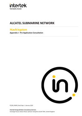 ALCATEL SUBMARINE NETWORK Havhingsten Appendix J - Pre-Application Consultation