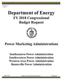 Volume 6 Department of Energy FY 2018 Congressional Budget Request
