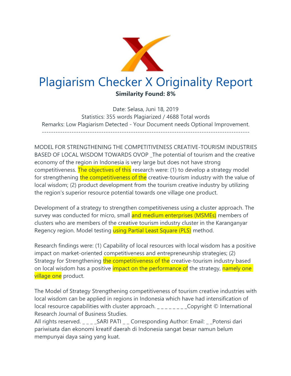 Plagiarism Checker X Originality Report Similarity Found: 8%