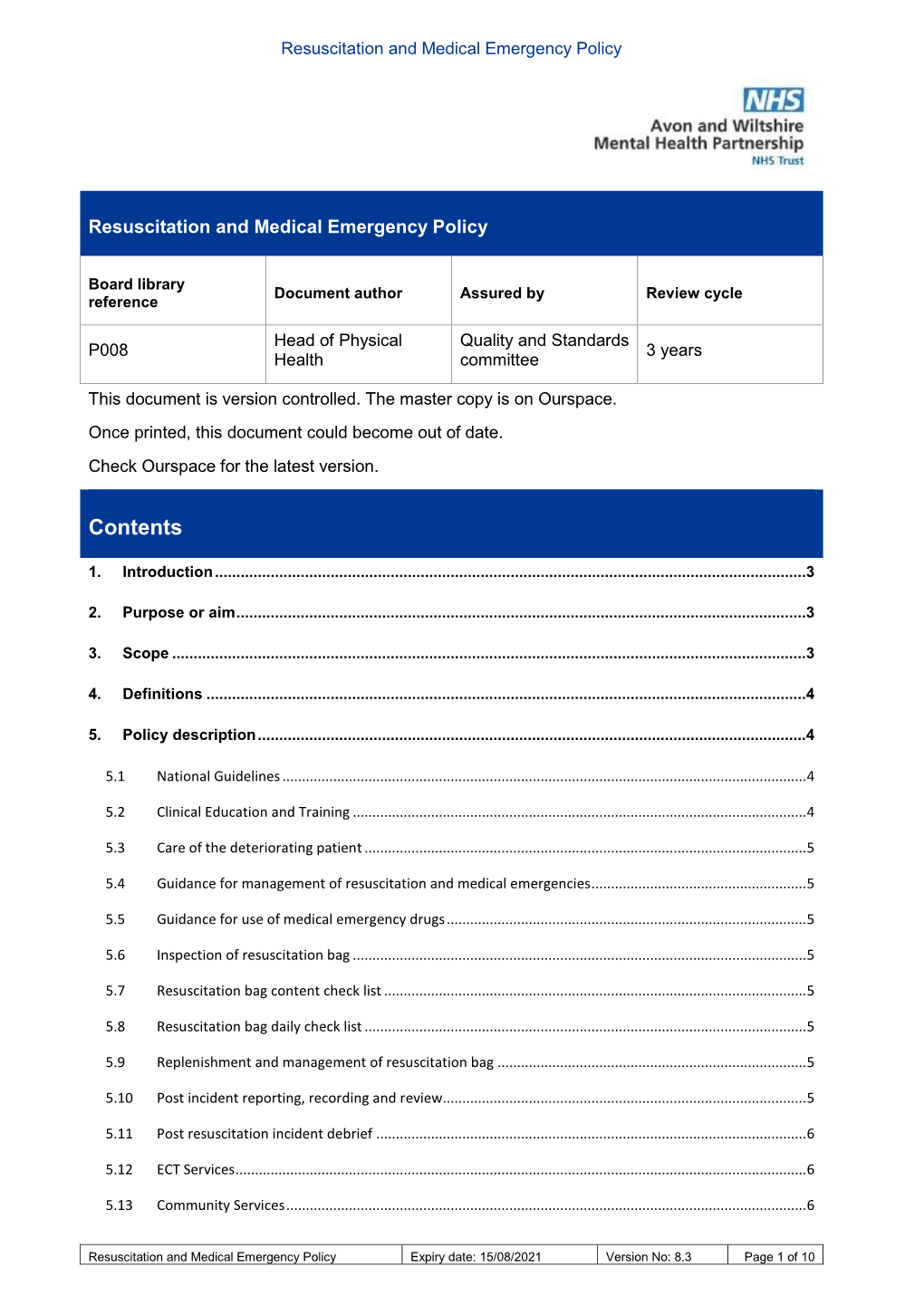 Resuscitation and Medical Emergency Policy