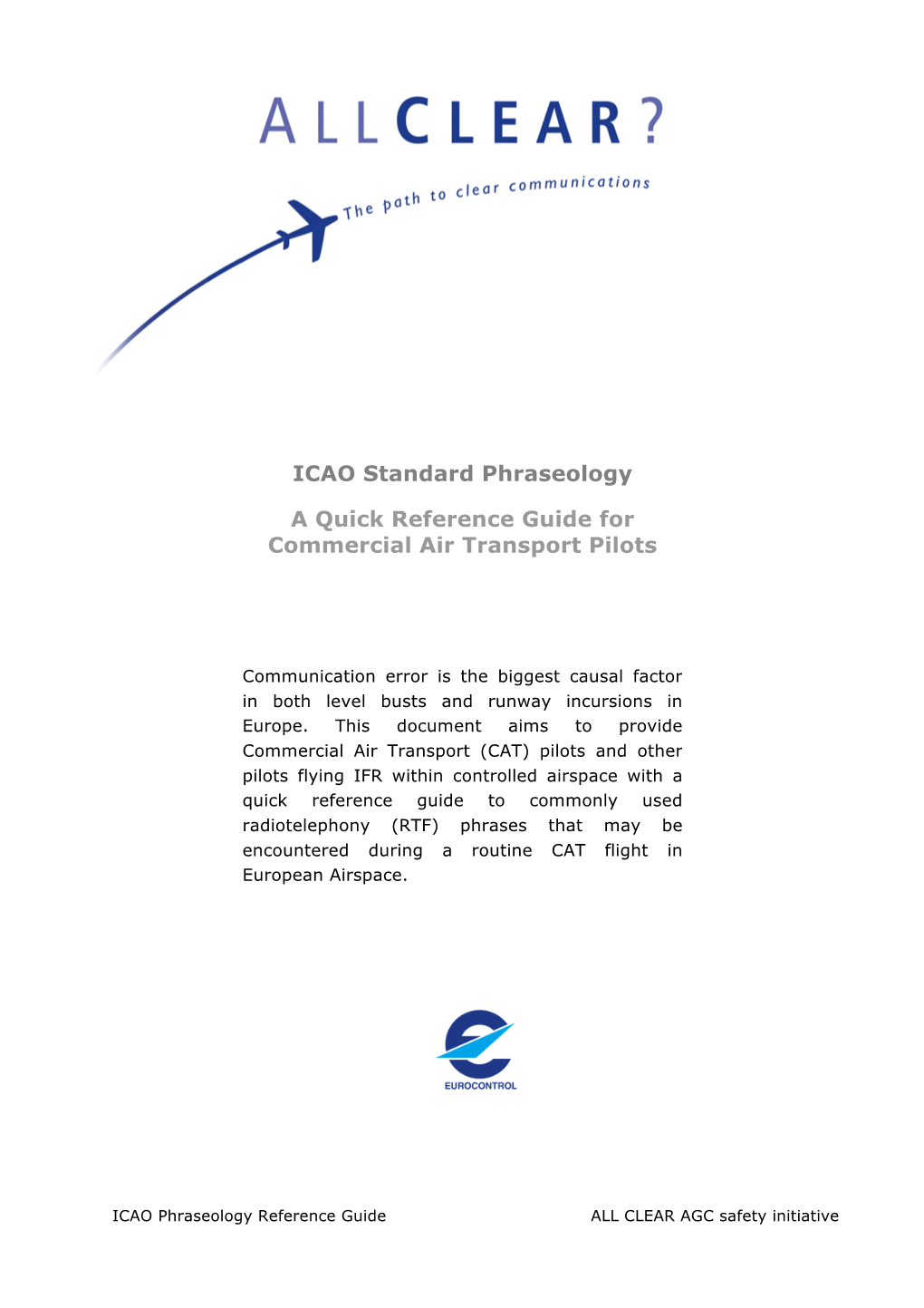 ICAO Standard Phraseology a Quick Reference Guide for Commercial