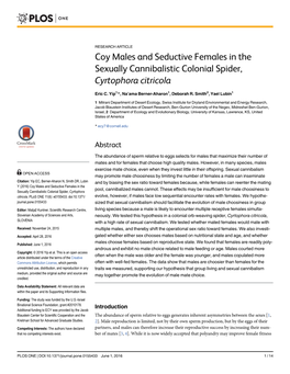 Coy Males and Seductive Females in the Sexually Cannibalistic Colonial Spider, Cyrtophora Citricola