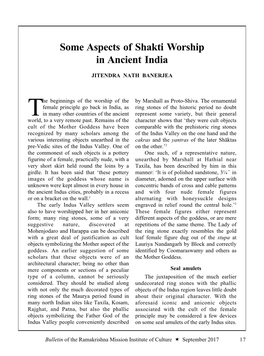 Some Aspects of Shakti Worship in Ancient India