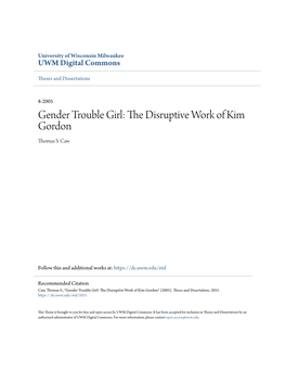 Gender Trouble Girl: the Disruptive Work of Kim Gordon Thomas S