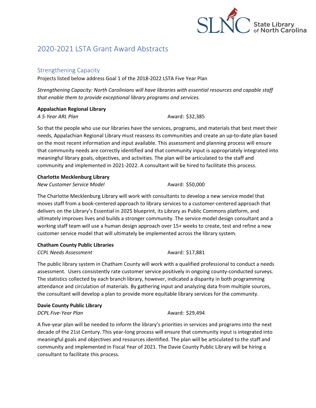 2020-2021 LSTA Grant Award Abstracts