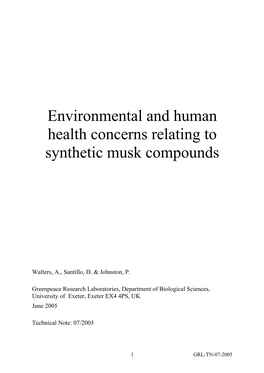Environmental and Human Health Concerns Relating to Synthetic Musk Compounds