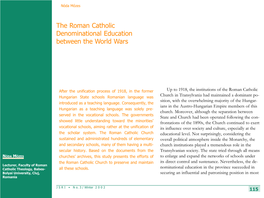 The Roman Catholic Denominational Education Between the World Wars