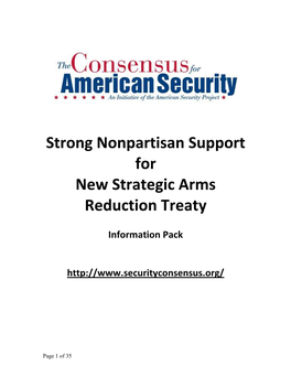 Strong Nonpartisan Support for New Strategic Arms Reduction Treaty