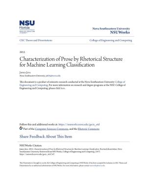 Characterization of Prose by Rhetorical Structure for Machine Learning Classification James Java Nova Southeastern University, Jj626@Nova.Edu