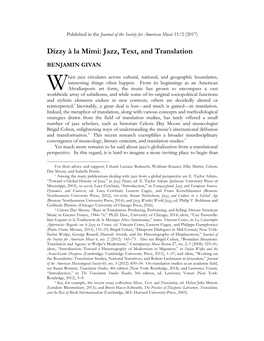 Dizzy À La Mimi: Jazz, Text, and Translation