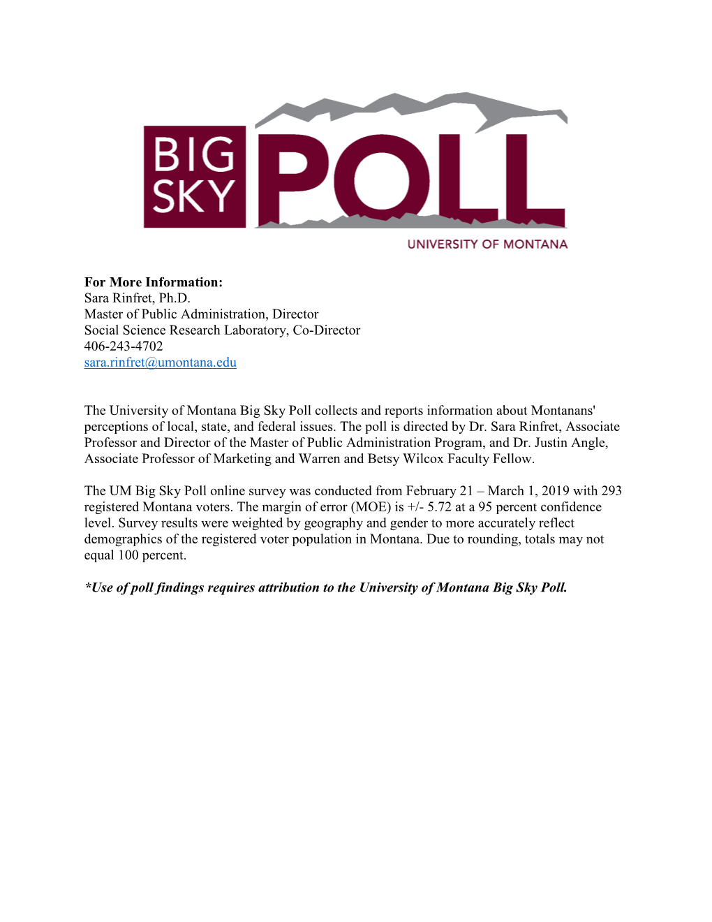 Big Sky Poll Collects and Reports Information About Montanans' Perceptions of Local, State, and Federal Issues