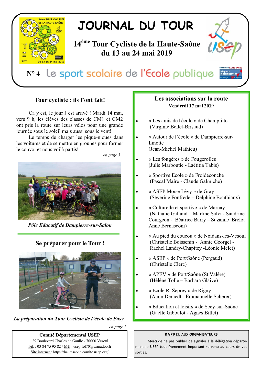 JOURNAL DU TOUR 14Ème Tour Cycliste De La Haute-Saône Du 13 Au 24 Mai 2019