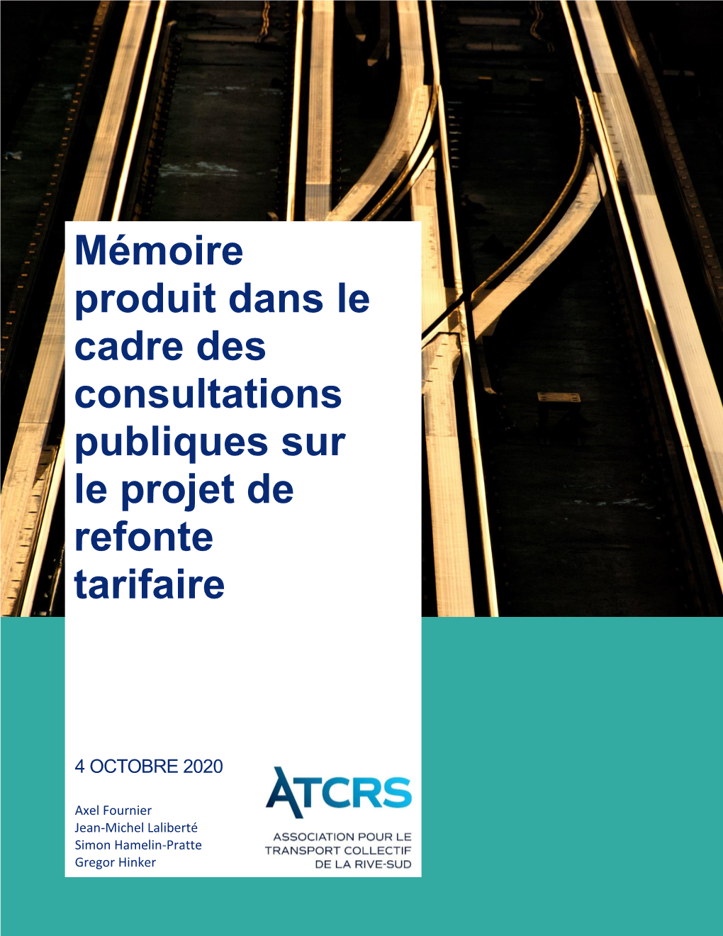 Mémoire À L'artm Pour Les Consultations Publiques