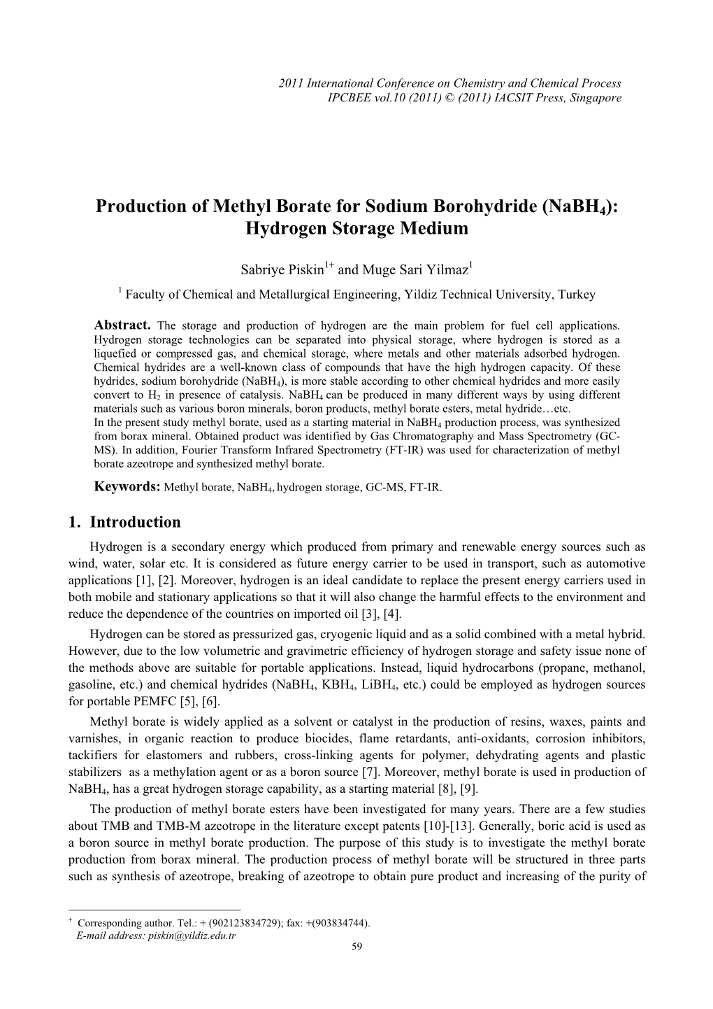 Production of Methyl Borate for Sodium Borohydride (Nabh4): Hydrogen Storage Medium