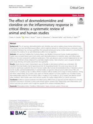 The Effect of Dexmedetomidine and Clonidine on the Inflammatory Response in Critical Illness: a Systematic Review of Animal and Human Studies Charles A