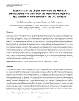 Palynofloras of the Chigua (Devonian) and Malimán (Mississippian) Formations from the Precordillera Argentina: Age, Correlation and Discussion of the D/C Boundary