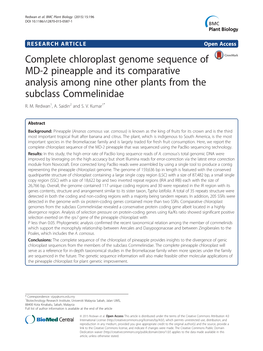 Complete Chloroplast Genome Sequence of MD-2 Pineapple and Its Comparative Analysis Among Nine Other Plants from the Subclass Commelinidae R