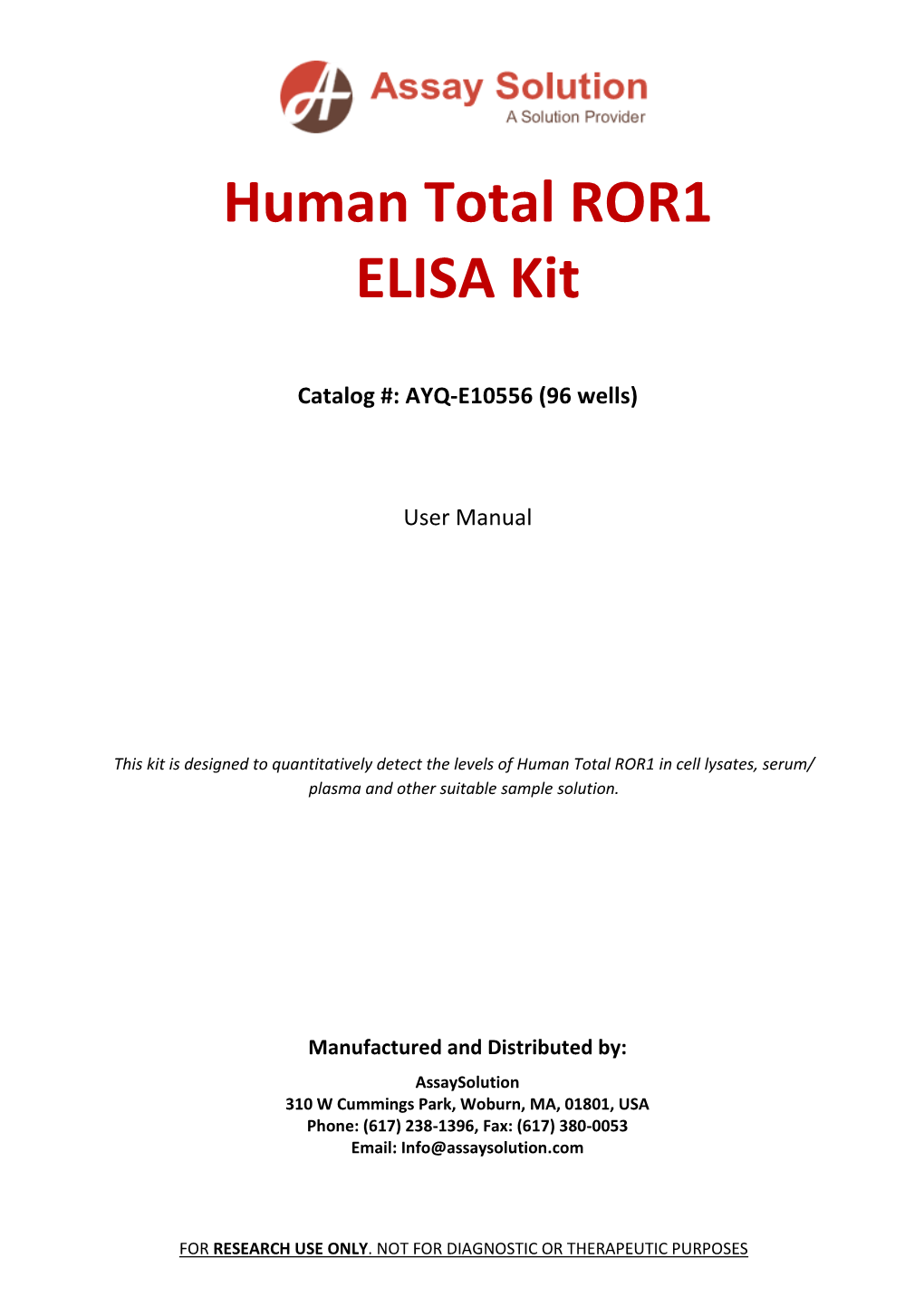 Human Total ROR1 ELISA Kit