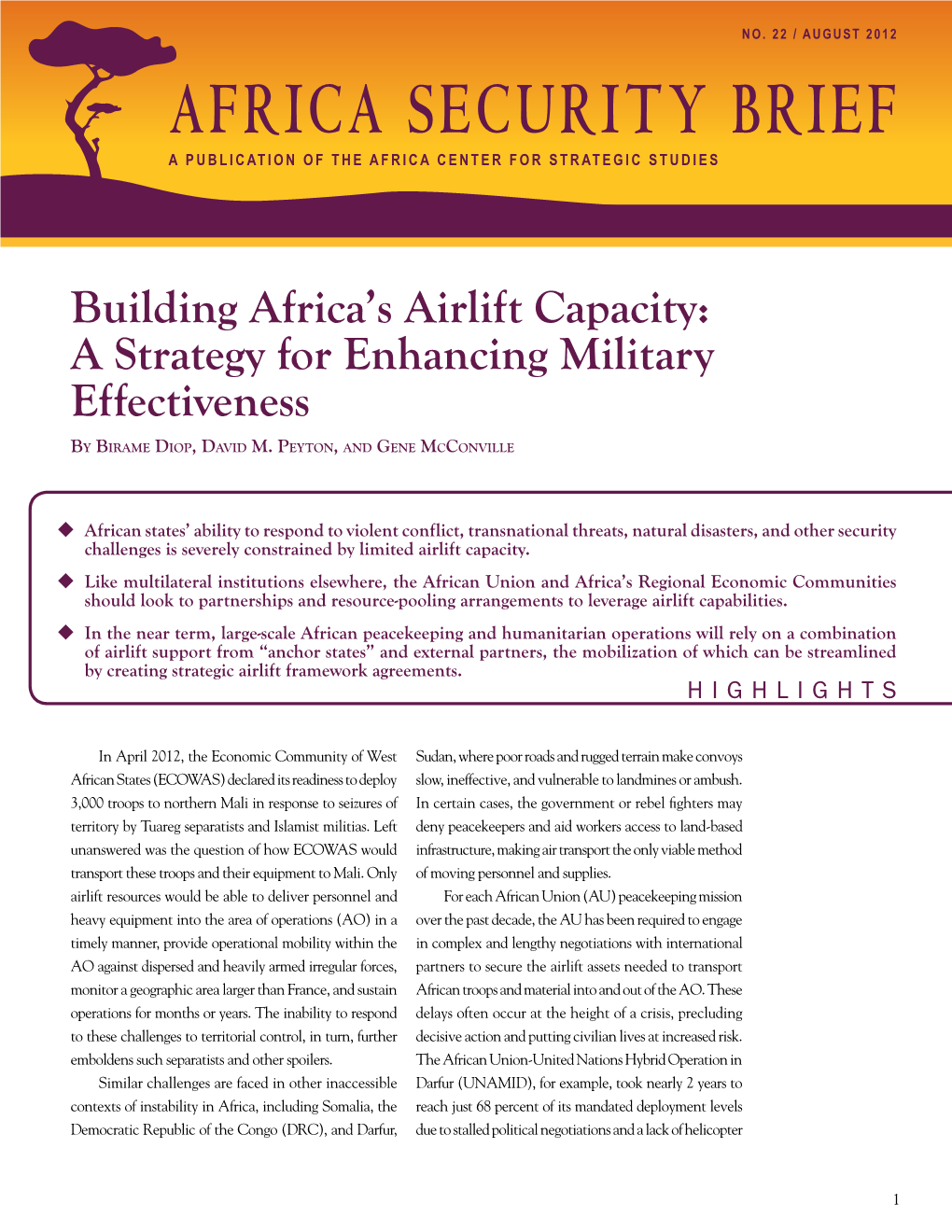 AFRICA SECURITY BRIEF a Publication of the Africa Center for Strategic Studies
