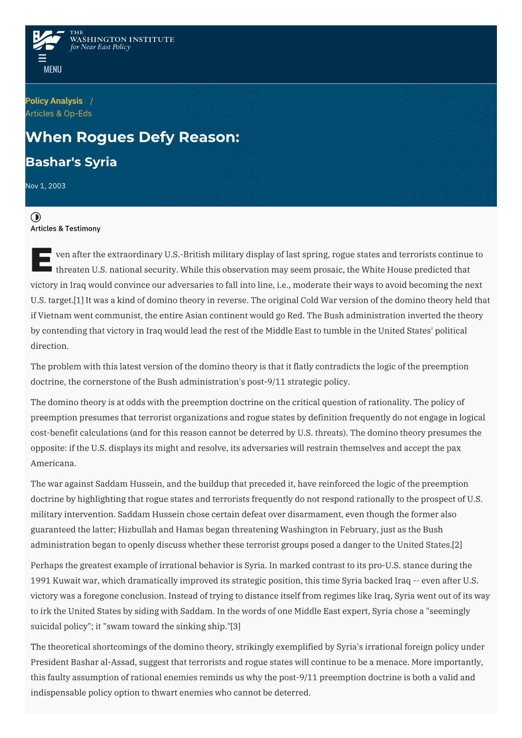 When Rogues Defy Reason: Bashar's Syria | the Washington Institute