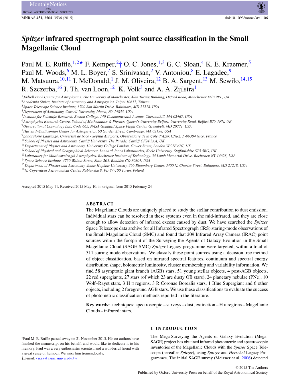 Spitzer Infrared Spectrograph Point Source Classification in the Small