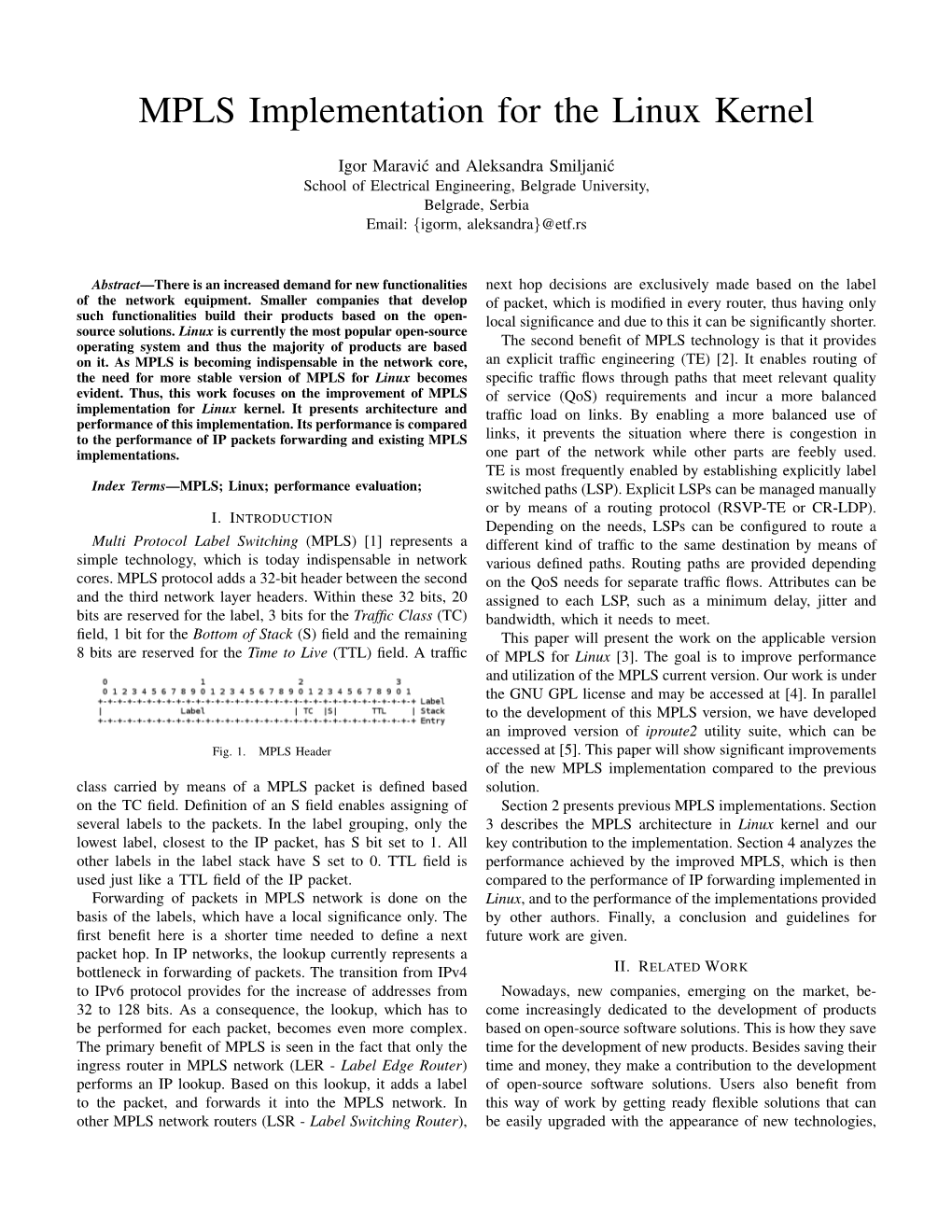 MPLS Implementation for the Linux Kernel