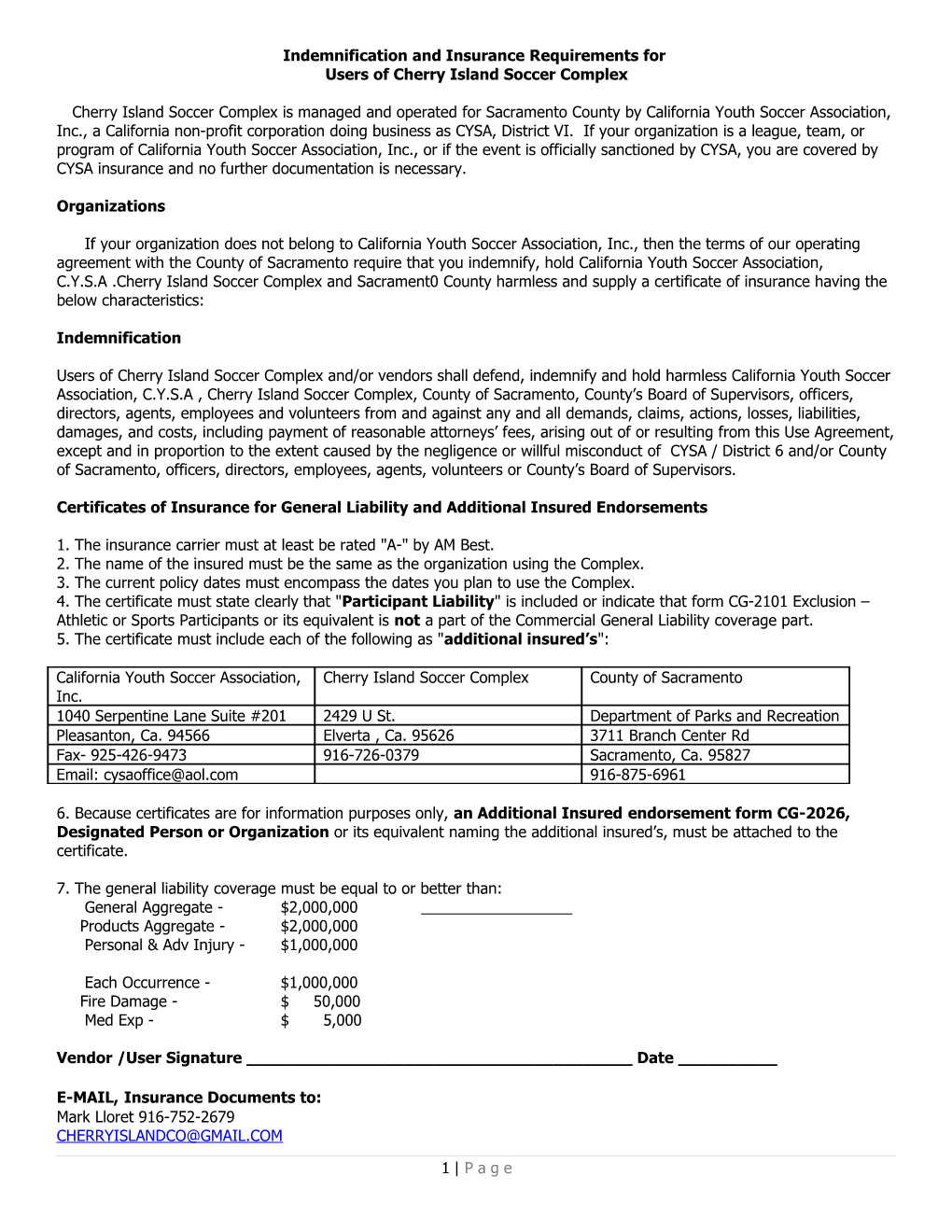 Indemnification and Insurance Requirements For