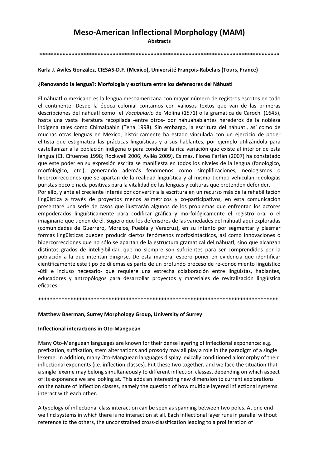 Meso-American Inflectional Morphology (MAM) Abstracts