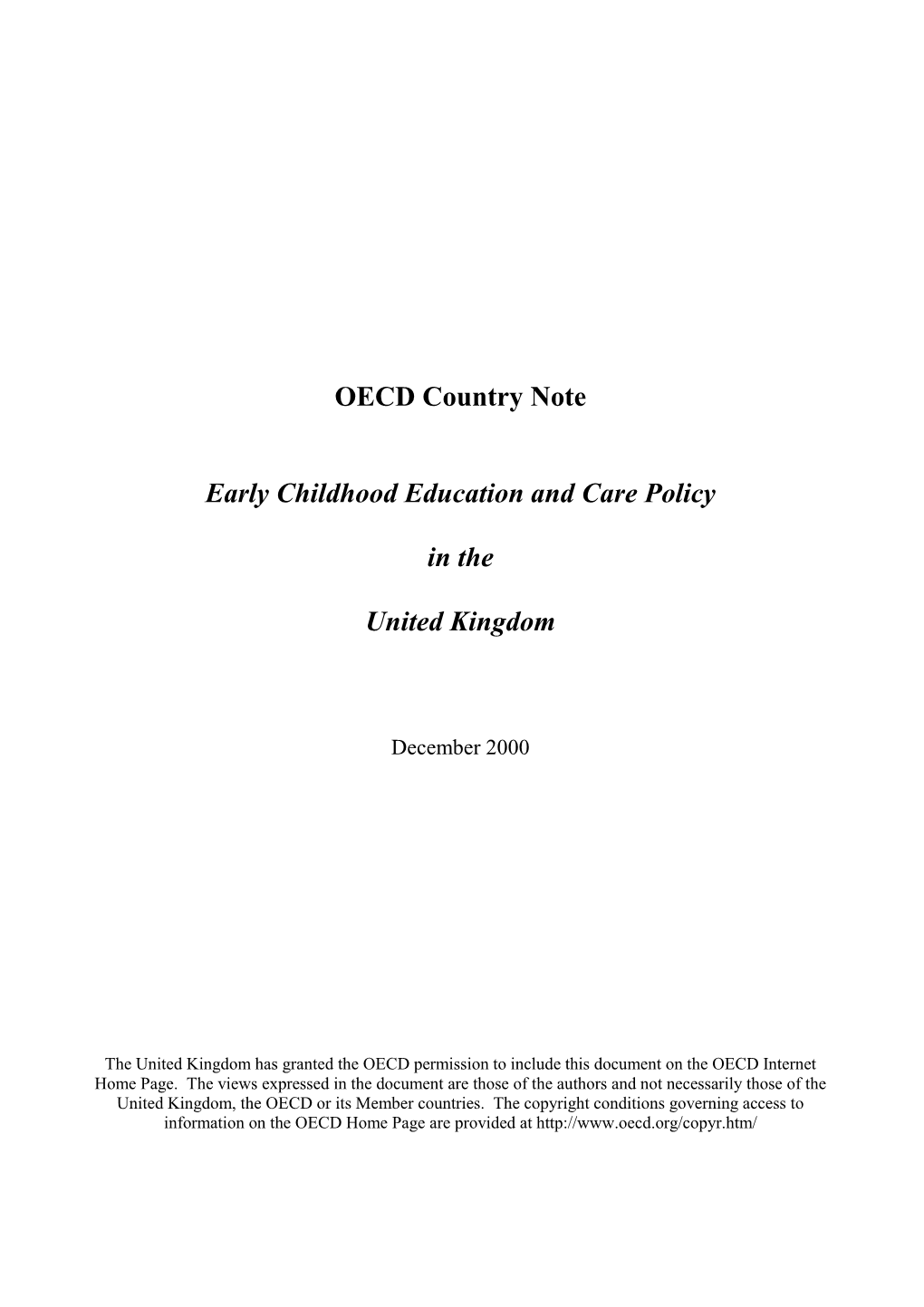 OECD Country Note Early Childhood Education and Care Policy in The