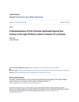 A Reinterpretation of Chin Christian Spirituality Beyond One Century in the Light of Martin Luther's Freedom of a Christian